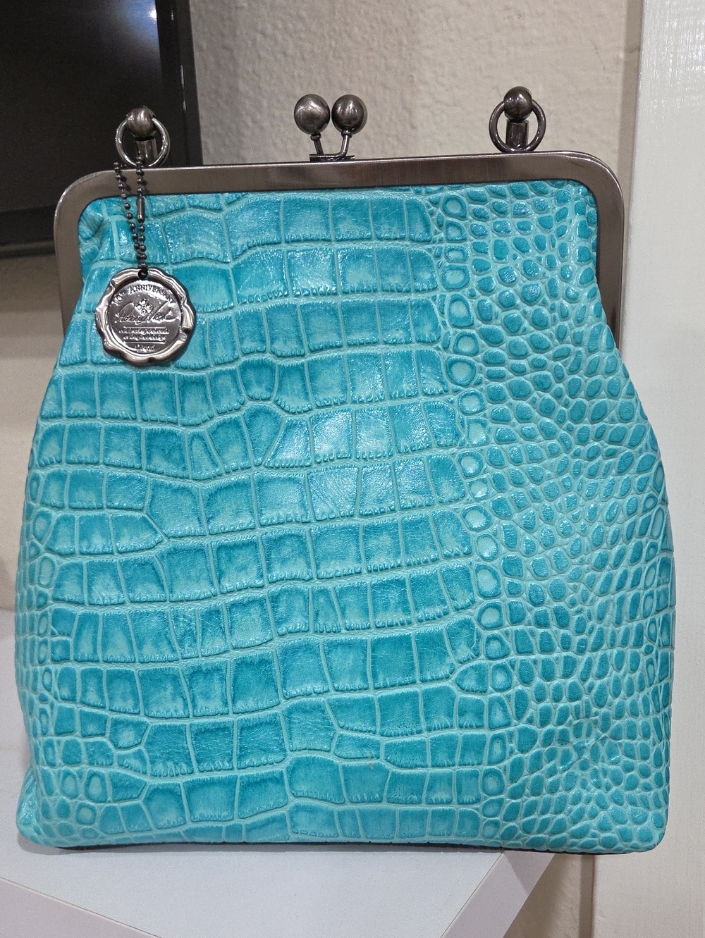 Patricia Nash Turquoise Croc-Embossed Frame Bag